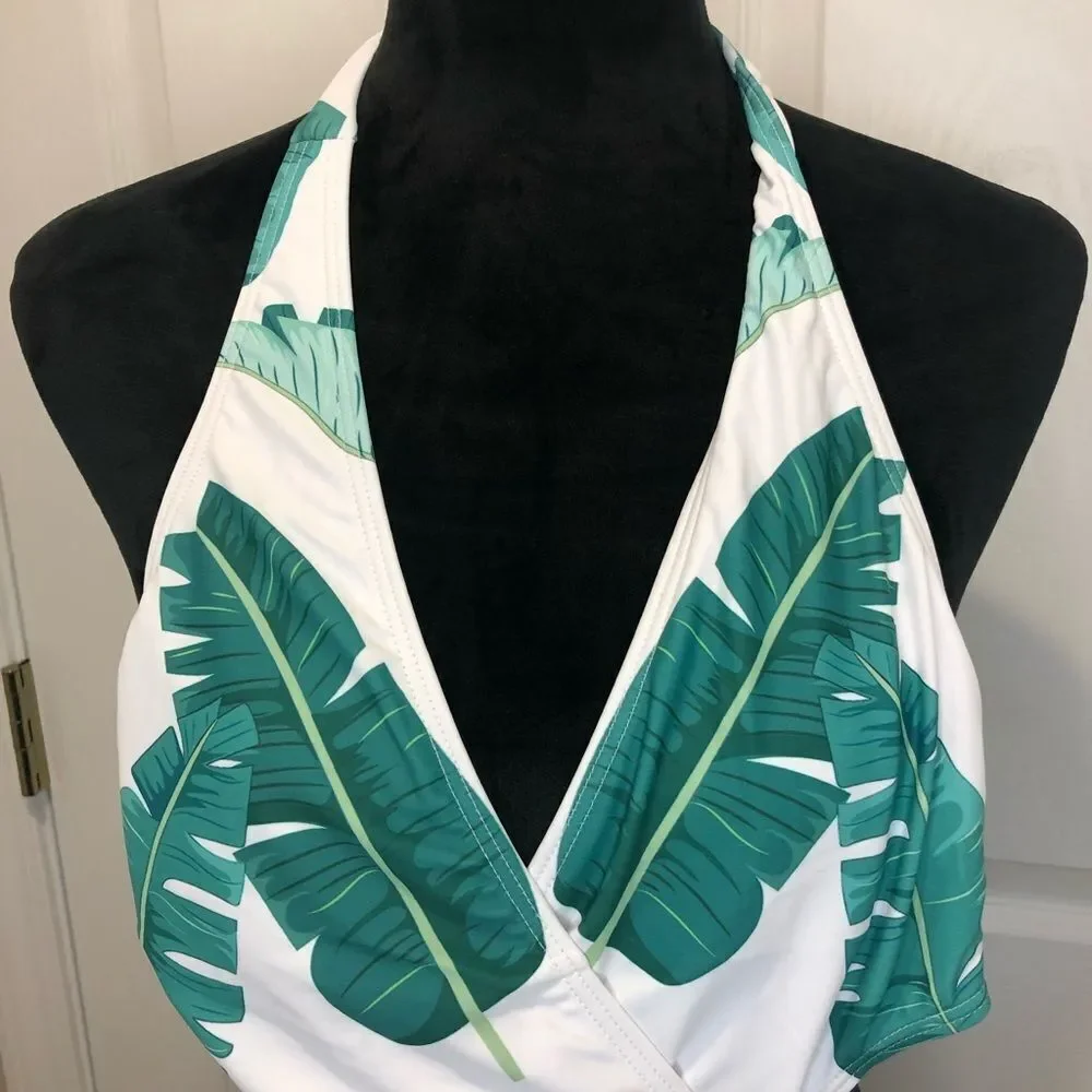 NWT Zeraca green white halter swim suit - Picture 2 of 8